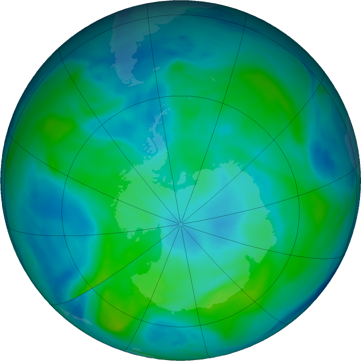 Antarctic ozone map for 03 March 2020